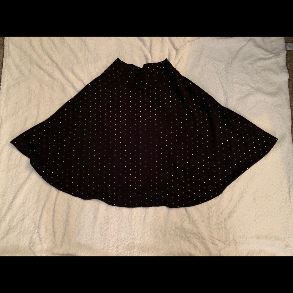 Black And Silver Polka Dot Midi Skirt